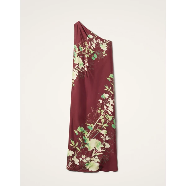 La DoubleJ Roy Dress Woodland Placée Burgundy in Silk Twill - Dresses - Milanese Maximalist Fashion at Luxury Shoes 