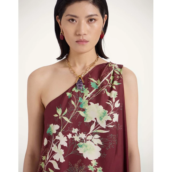 La DoubleJ Roy Dress Woodland Placée Burgundy in Silk Twill - Dresses - Milanese Maximalist Fashion at Luxury Shoes 