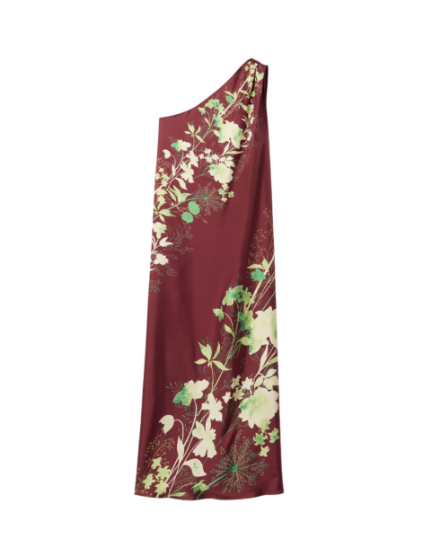 La DoubleJ Roy Dress Woodland Placée Burgundy in Silk Twill - Dresses - Milanese Maximalist Fashion at Luxury Shoes 