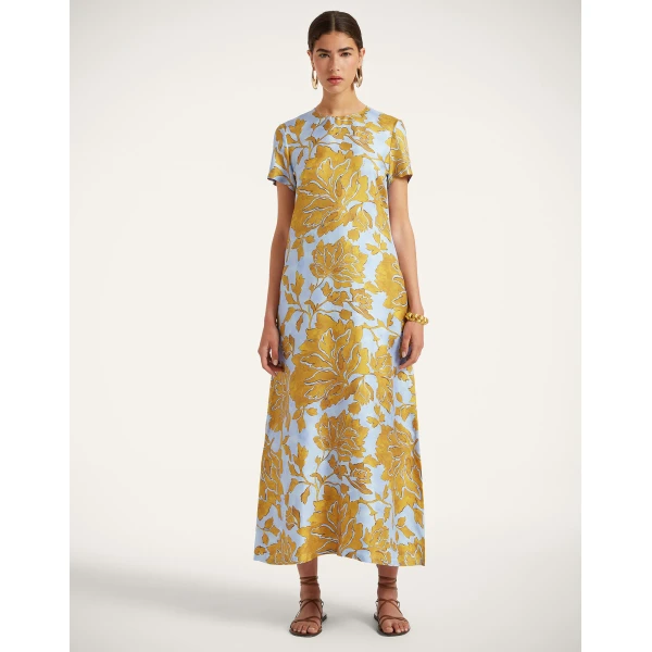 La DoubleJ San Carlo Dress Florette Placée Fuchsia in Silk Twill - Dresses - Milanese Maximalist Fashion at Luxury Shoes 