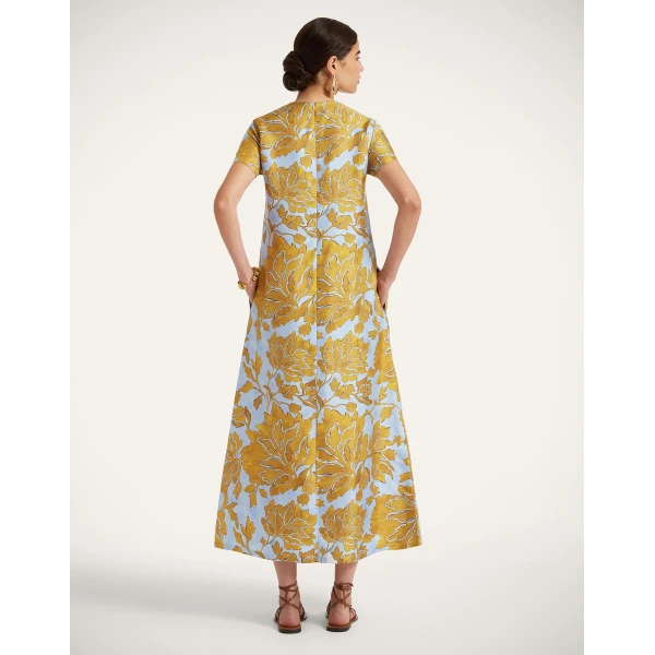 La DoubleJ San Carlo Dress Florette Placée Fuchsia in Silk Twill - Dresses - Milanese Maximalist Fashion at Luxury Shoes 