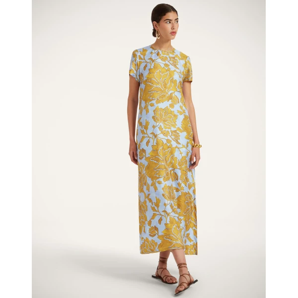 La DoubleJ San Carlo Dress Florette Placée Fuchsia in Silk Twill - Dresses - Milanese Maximalist Fashion at Luxury Shoes 