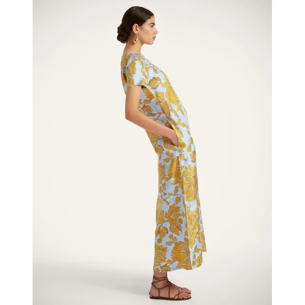 La DoubleJ San Carlo Dress Florette Placée Fuchsia in Silk Twill - Dresses - Milanese Maximalist Fashion at Luxury Shoes 