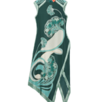 La DoubleJ Scarf Dress Blooming Tulip Placée Dark Green in Silk Voile - Dresses - Milanese Maximalist Fashion at Luxury Shoes 