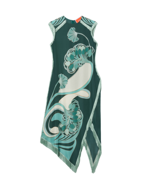 La DoubleJ Scarf Dress Blooming Tulip Placée Dark Green in Silk Voile - Dresses - Milanese Maximalist Fashion at Luxury Shoes 