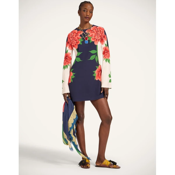 La DoubleJ Scarf Dress Bounty Placée Burgundy in Silk Voile - Dresses - Milanese Maximalist Fashion at Luxury Shoes 