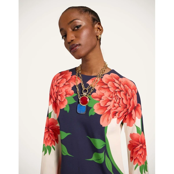 La DoubleJ Scarf Dress Bounty Placée Burgundy in Silk Voile - Dresses - Milanese Maximalist Fashion at Luxury Shoes 