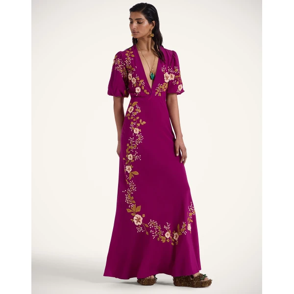 La DoubleJ Sienna Mini Dress Florette Placée Pale Pink in Silk Twill - Dresses - Milanese Maximalist Fashion at Luxury Shoes 