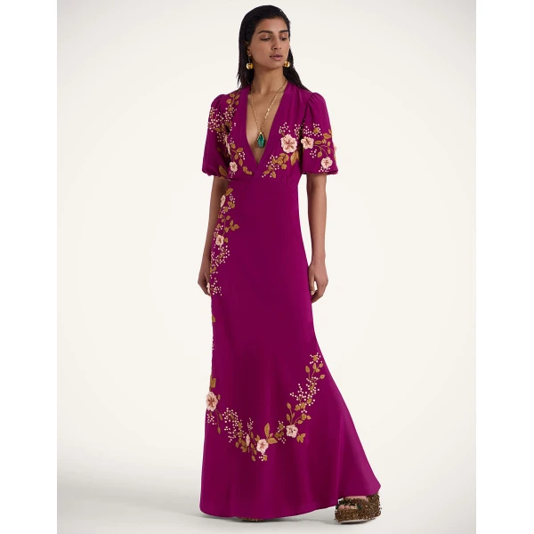 La DoubleJ Sienna Mini Dress Florette Placée Pale Pink in Silk Twill - Dresses - Milanese Maximalist Fashion at Luxury Shoes 