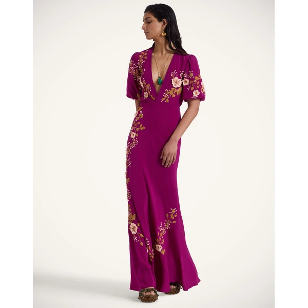 La DoubleJ Sienna Mini Dress Florette Placée Pale Pink in Silk Twill - Dresses - Milanese Maximalist Fashion at Luxury Shoes 