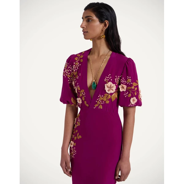 La DoubleJ Sienna Mini Dress Florette Placée Pale Pink in Silk Twill - Dresses - Milanese Maximalist Fashion at Luxury Shoes 