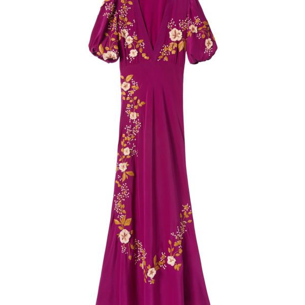 La DoubleJ Sienna Mini Dress Florette Placée Pale Pink in Silk Twill