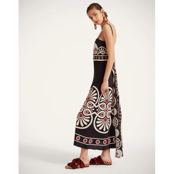 La DoubleJ Slip-Around Dress Medallion Placée Black in Crepe De Chine - Dresses - Milanese Maximalist Fashion at Luxury Shoes 