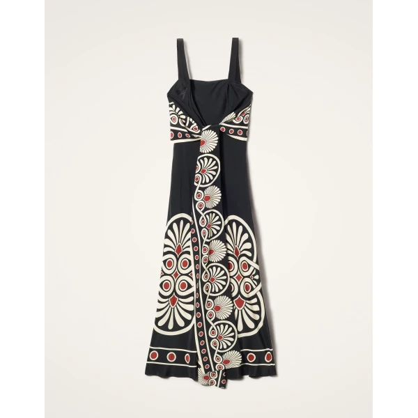 La DoubleJ Slip-Around Dress Medallion Placée Black in Crepe De Chine - Dresses - Milanese Maximalist Fashion at Luxury Shoes 