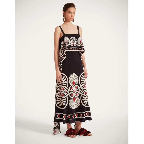 La DoubleJ Slip-Around Dress Medallion Placée Black in Crepe De Chine - Dresses - Milanese Maximalist Fashion at Luxury Shoes 