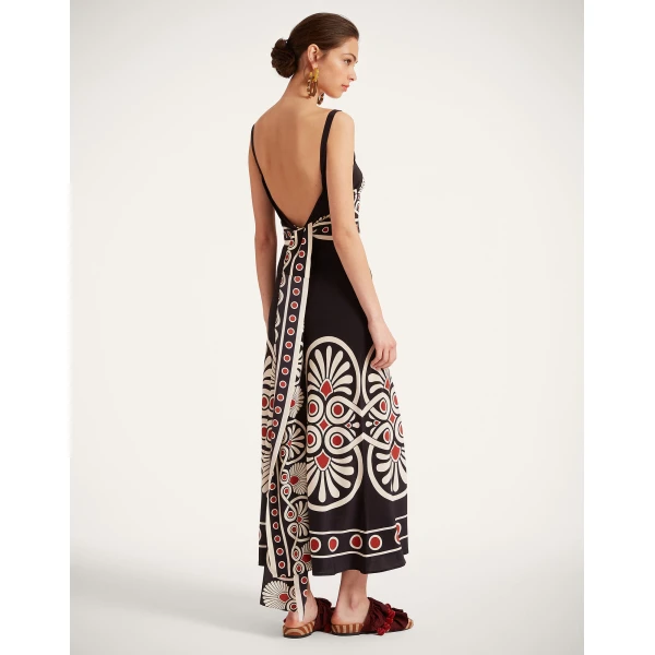 La DoubleJ Slip-Around Dress Medallion Placée Black in Crepe De Chine - Dresses - Milanese Maximalist Fashion at Luxury Shoes 