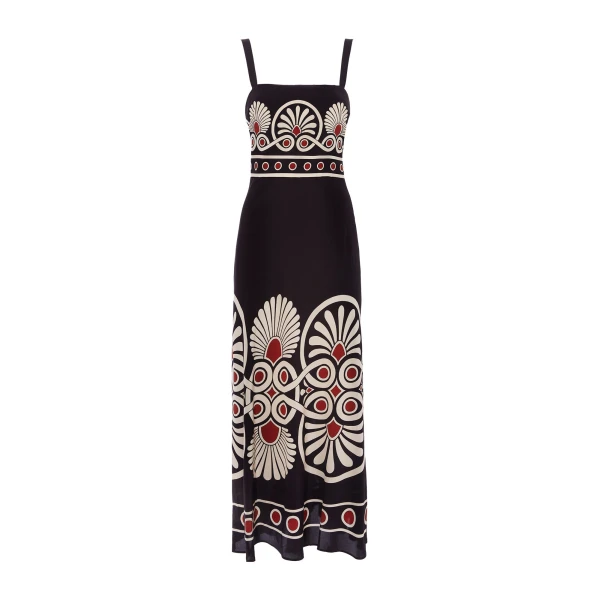 La DoubleJ Slip-Around Dress Medallion Placée Black in Crepe De Chine - Dresses - Milanese Maximalist Fashion at Luxury Shoes 
