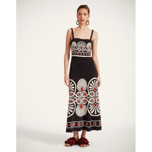 La DoubleJ Slip-Around Dress Medallion Placée Black in Crepe De Chine - Dresses - Milanese Maximalist Fashion at Luxury Shoes 