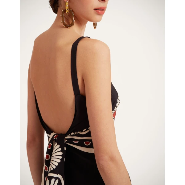 La DoubleJ Slip-Around Dress Medallion Placée Black in Crepe De Chine - Dresses - Milanese Maximalist Fashion at Luxury Shoes 
