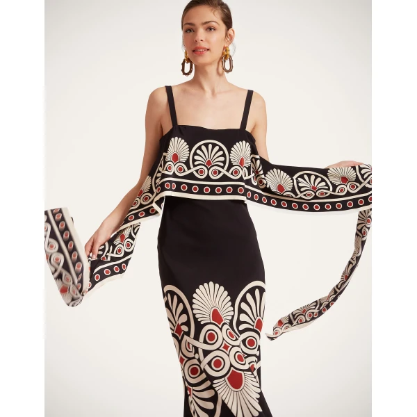 La DoubleJ Slip-Around Dress Medallion Placée Black in Crepe De Chine - Dresses - Milanese Maximalist Fashion at Luxury Shoes 