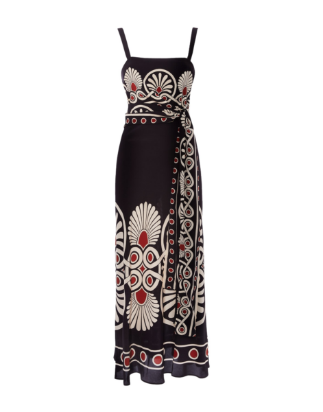 La DoubleJ Slip-Around Dress Medallion Placée Black in Crepe De Chine - Dresses - Milanese Maximalist Fashion at Luxury Shoes 