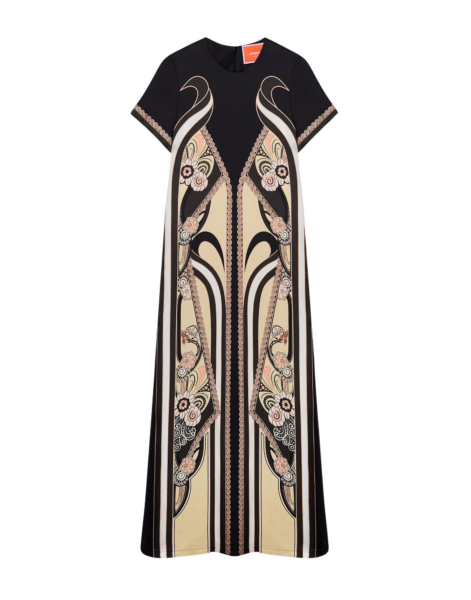 La DoubleJ Sorella Dress Florette Fan Brown in Flowy Jersey - Dresses - Milanese Maximalist Fashion at Luxury Shoes 