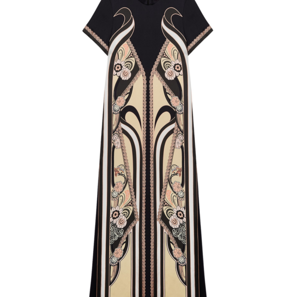 La DoubleJ Sorella Dress Florette Fan Brown in Flowy Jersey