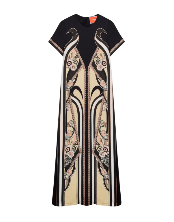 La DoubleJ Sorella Dress Florette Fan Brown in Flowy Jersey - Dresses - Milanese Maximalist Fashion at Luxury Shoes 