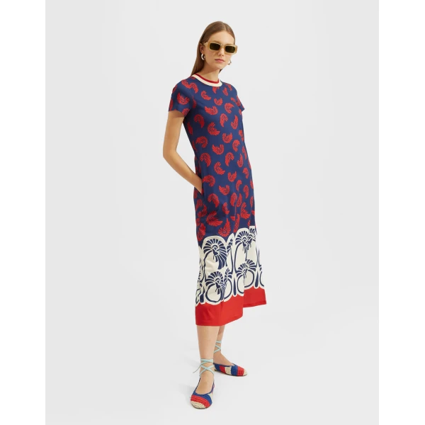 La DoubleJ Sporty Swing Dress Palmetto Placée in Cotton Jersey - Dresses - Milanese Maximalist Fashion at Luxury Shoes 