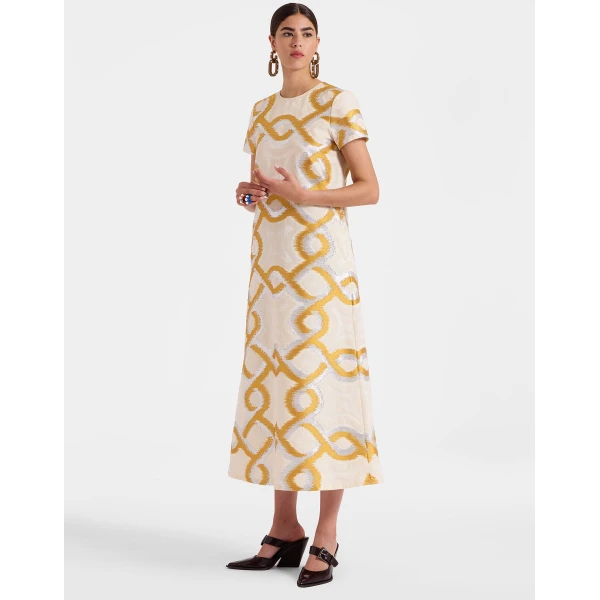 La DoubleJ Super Swing Dress Solid Apricot in Cotton Macramé - Dresses - Milanese Maximalist Fashion at Luxury Shoes 