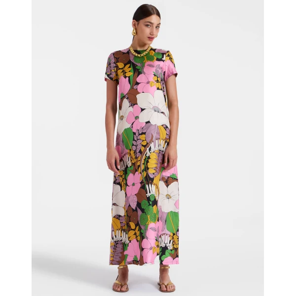 La DoubleJ Swing Dress Big Flower in Silk Twill - Dresses - Milanese Maximalist Fashion at Luxury Shoes 
