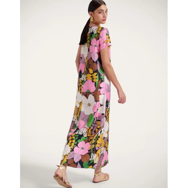 La DoubleJ Swing Dress Big Flower in Silk Twill - Dresses - Milanese Maximalist Fashion at Luxury Shoes 