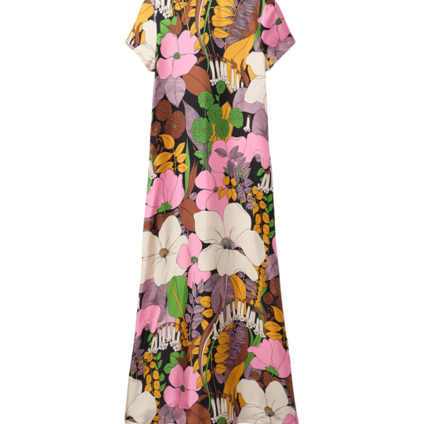 La DoubleJ Swing Dress Big Flower in Silk Twill
