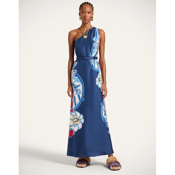 La DoubleJ Swing Dress Heath Placée Mint in Silk Twill with Feathers - Dresses - Milanese Maximalist Fashion at Luxury Shoes 