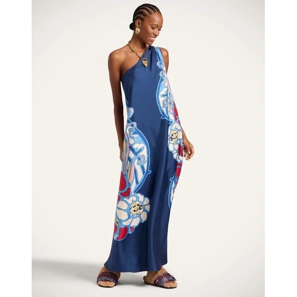 La DoubleJ Swing Dress Heath Placée Mint in Silk Twill with Feathers - Dresses - Milanese Maximalist Fashion at Luxury Shoes 