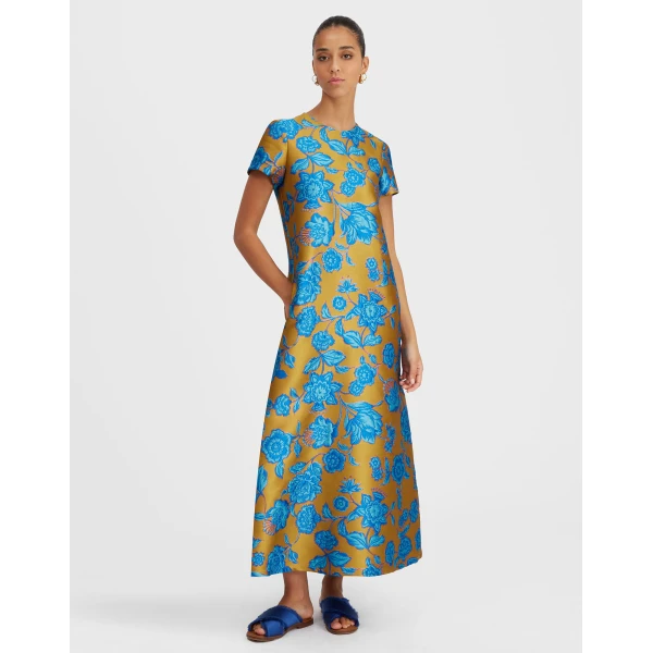 La DoubleJ Swing Dress Hottie Turquoise in Jacquard - Dresses - Milanese Maximalist Fashion at Luxury Shoes 