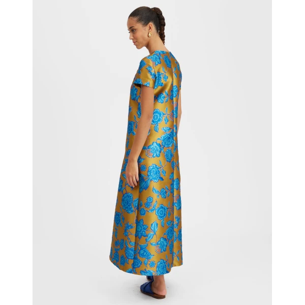 La DoubleJ Swing Dress Hottie Turquoise in Jacquard - Dresses - Milanese Maximalist Fashion at Luxury Shoes 
