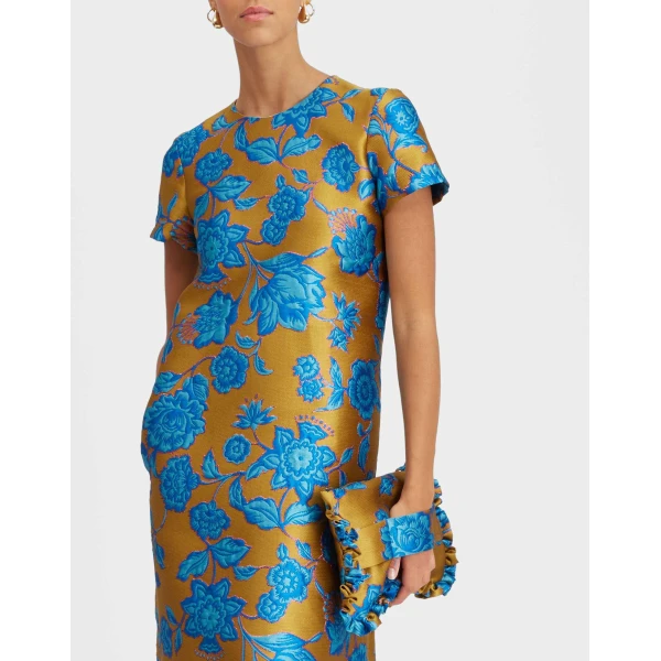 La DoubleJ Swing Dress Hottie Turquoise in Jacquard - Dresses - Milanese Maximalist Fashion at Luxury Shoes 