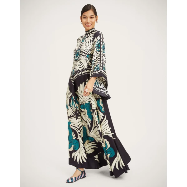 La DoubleJ Swing Dress Iris Placée Ivory in Silk Twill - Dresses - Milanese Maximalist Fashion at Luxury Shoes 