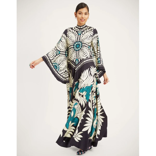 La DoubleJ Swing Dress Iris Placée Ivory in Silk Twill - Dresses - Milanese Maximalist Fashion at Luxury Shoes 