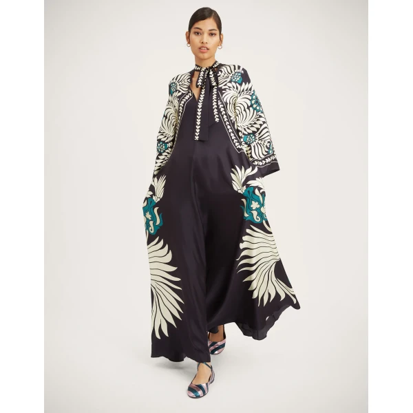 La DoubleJ Swing Dress Iris Placée Ivory in Silk Twill - Dresses - Milanese Maximalist Fashion at Luxury Shoes 