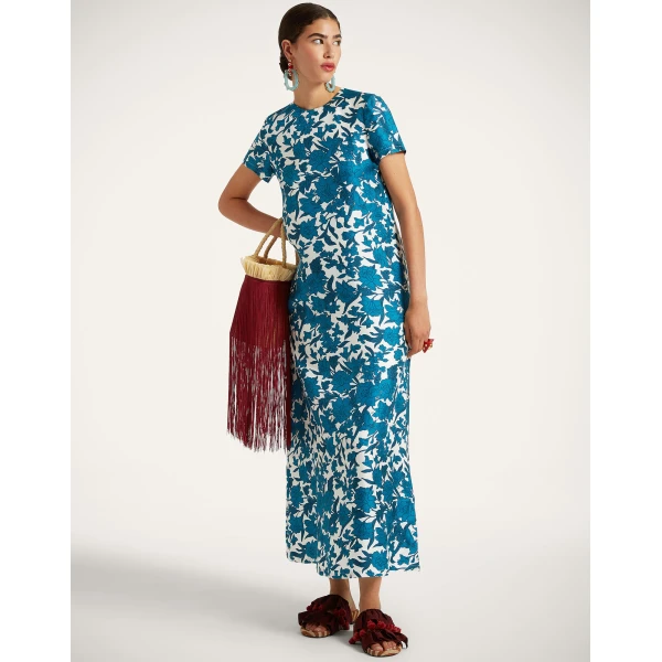 La DoubleJ Swing Dress Lilium Blu in Silk - Dresses - Milanese Maximalist Fashion at Luxury Shoes 