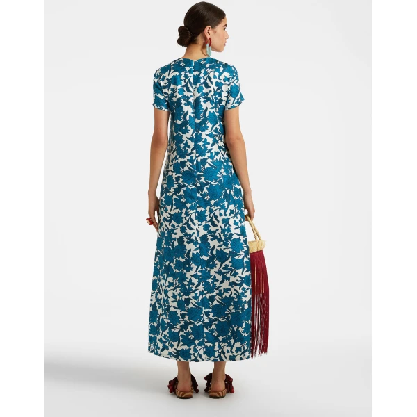 La DoubleJ Swing Dress Lilium Blu in Silk - Dresses - Milanese Maximalist Fashion at Luxury Shoes 