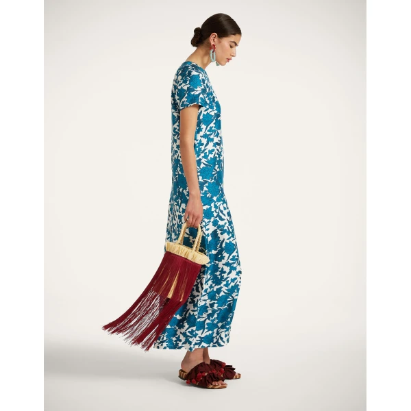 La DoubleJ Swing Dress Lilium Blu in Silk - Dresses - Milanese Maximalist Fashion at Luxury Shoes 