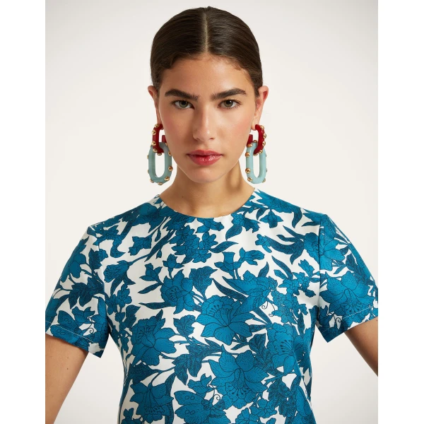 La DoubleJ Swing Dress Lilium Blu in Silk - Dresses - Milanese Maximalist Fashion at Luxury Shoes 