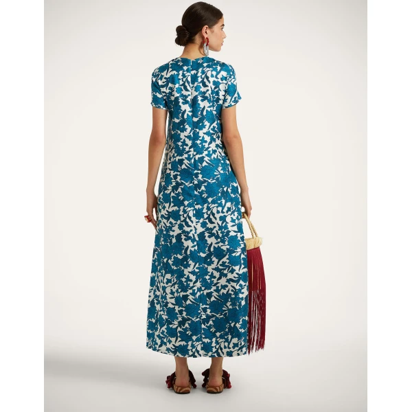 La DoubleJ Swing Dress Lilium Blu in Silk - Dresses - Milanese Maximalist Fashion at Luxury Shoes 