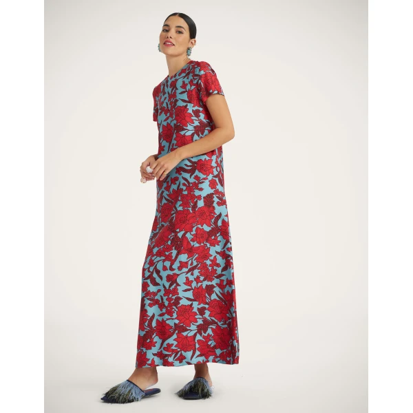 La DoubleJ Swing Dress Lilium Turchese in Silk Twill - Dresses - Milanese Maximalist Fashion at Luxury Shoes 