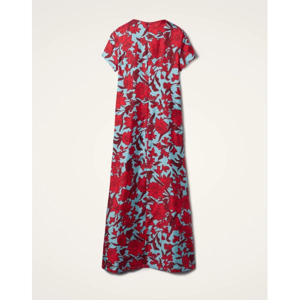 La DoubleJ Swing Dress Lilium Turchese in Silk Twill - Dresses - Milanese Maximalist Fashion at Luxury Shoes 