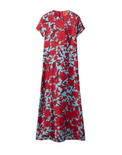 La DoubleJ Swing Dress Lilium Turchese in Silk Twill - Dresses - Milanese Maximalist Fashion at Luxury Shoes 
