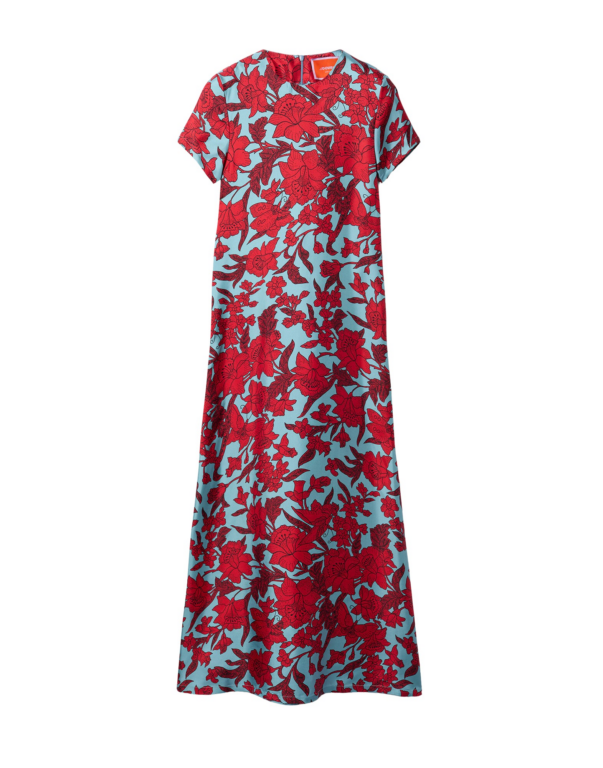 La DoubleJ Swing Dress Lilium Turchese in Silk Twill - Dresses - Milanese Maximalist Fashion at Luxury Shoes 